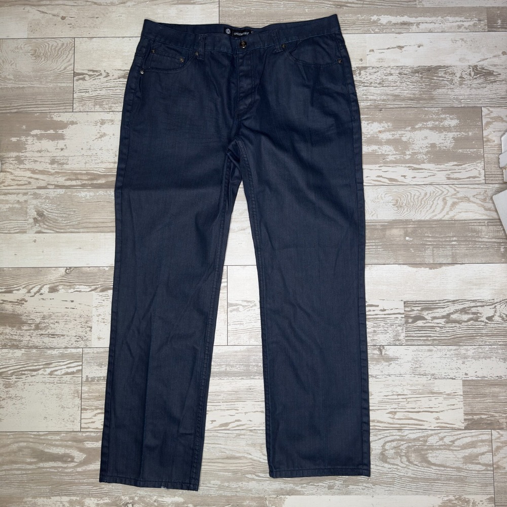 Akademiks Jeans Mens 40x34 Navy Denim Flat Front Straight Leg Hipster Black Tab